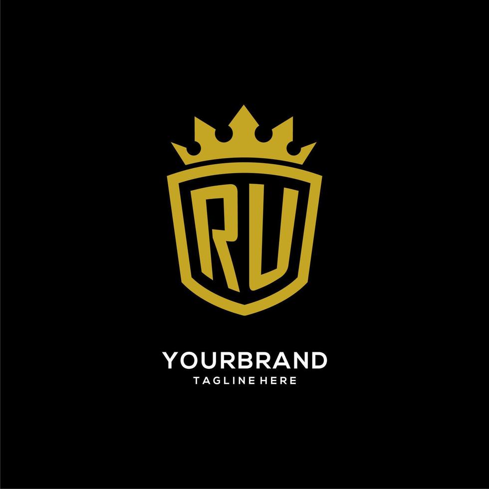 style de couronne de bouclier de logo ru initial, conception de logo monogramme élégant de luxe vecteur