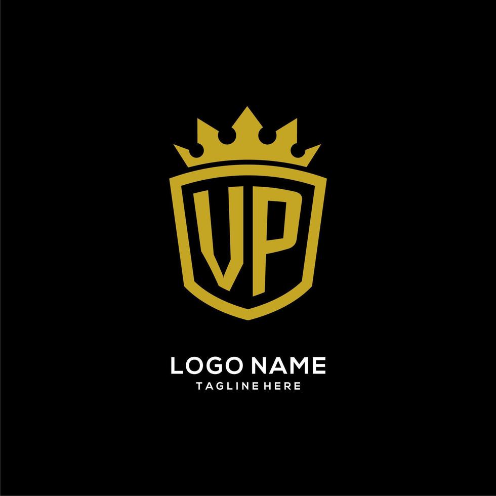 style de couronne de bouclier de logo vp initial, conception de logo monogramme élégant de luxe vecteur