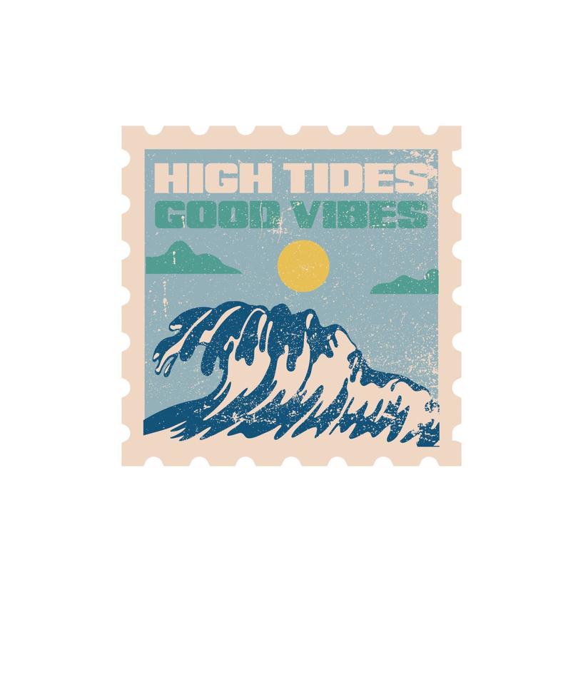 timbres-poste avec des vagues vecteur