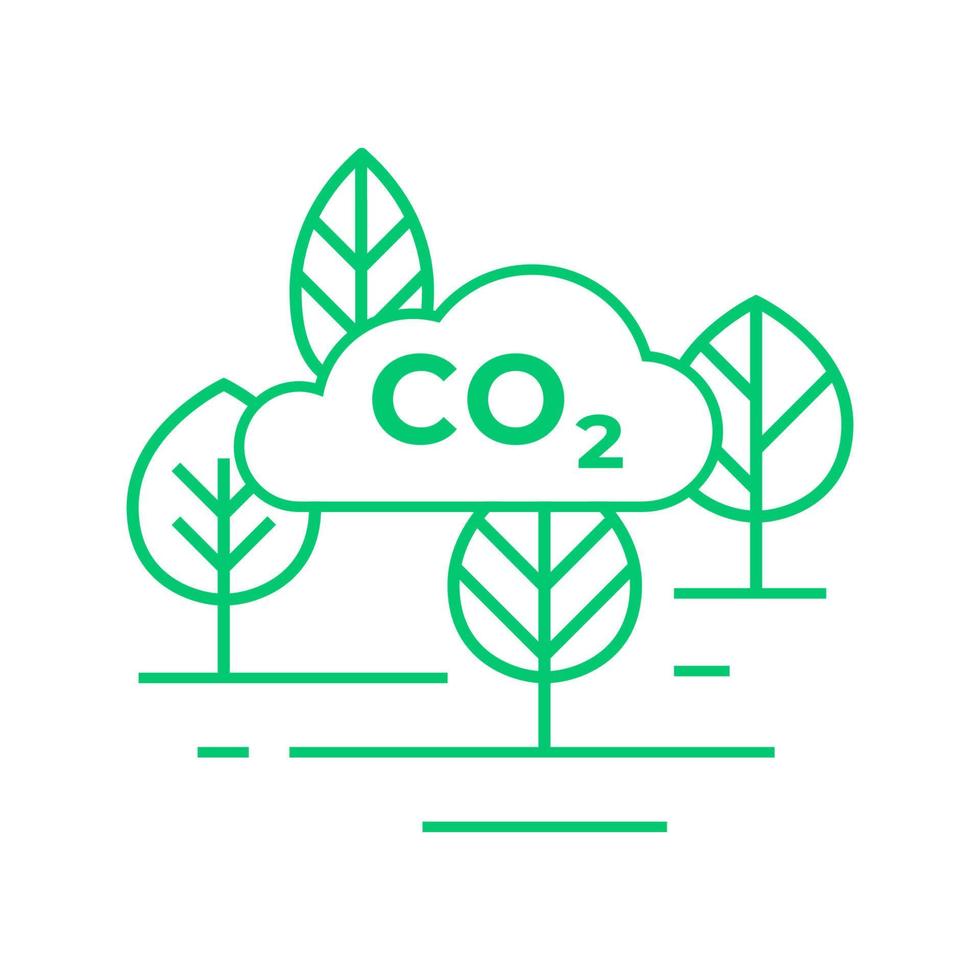 icône de ligne de réduction de gaz co2. nuages de dioxyde de carbone et arbres. vecteur