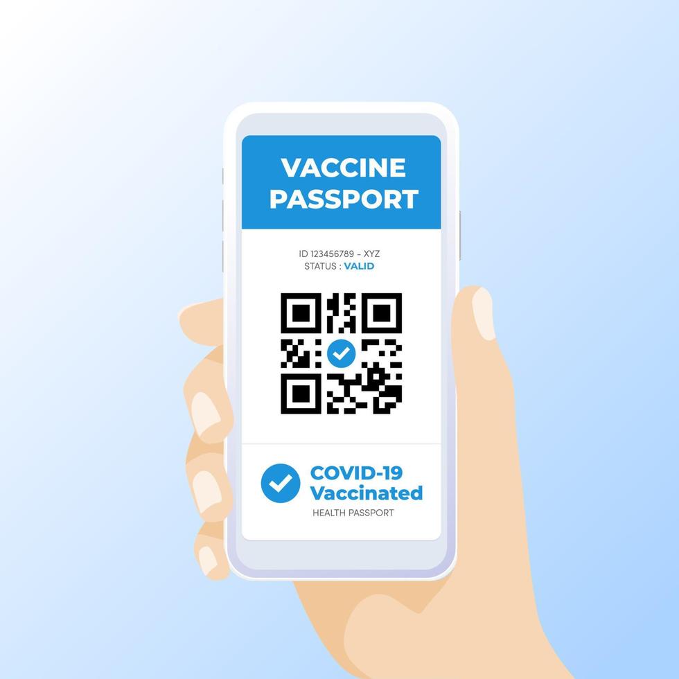 passeport de vaccin numérique sur l'écran du téléphone portable. scanner le code qr pour le passeport vaccinal. vecteur