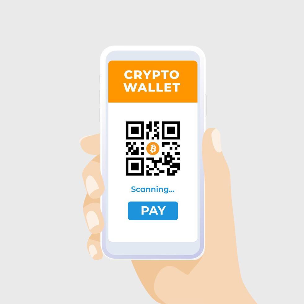 portefeuille de crypto-monnaie numérique sur l'écran du téléphone mobile. paiement par code qr. vecteur