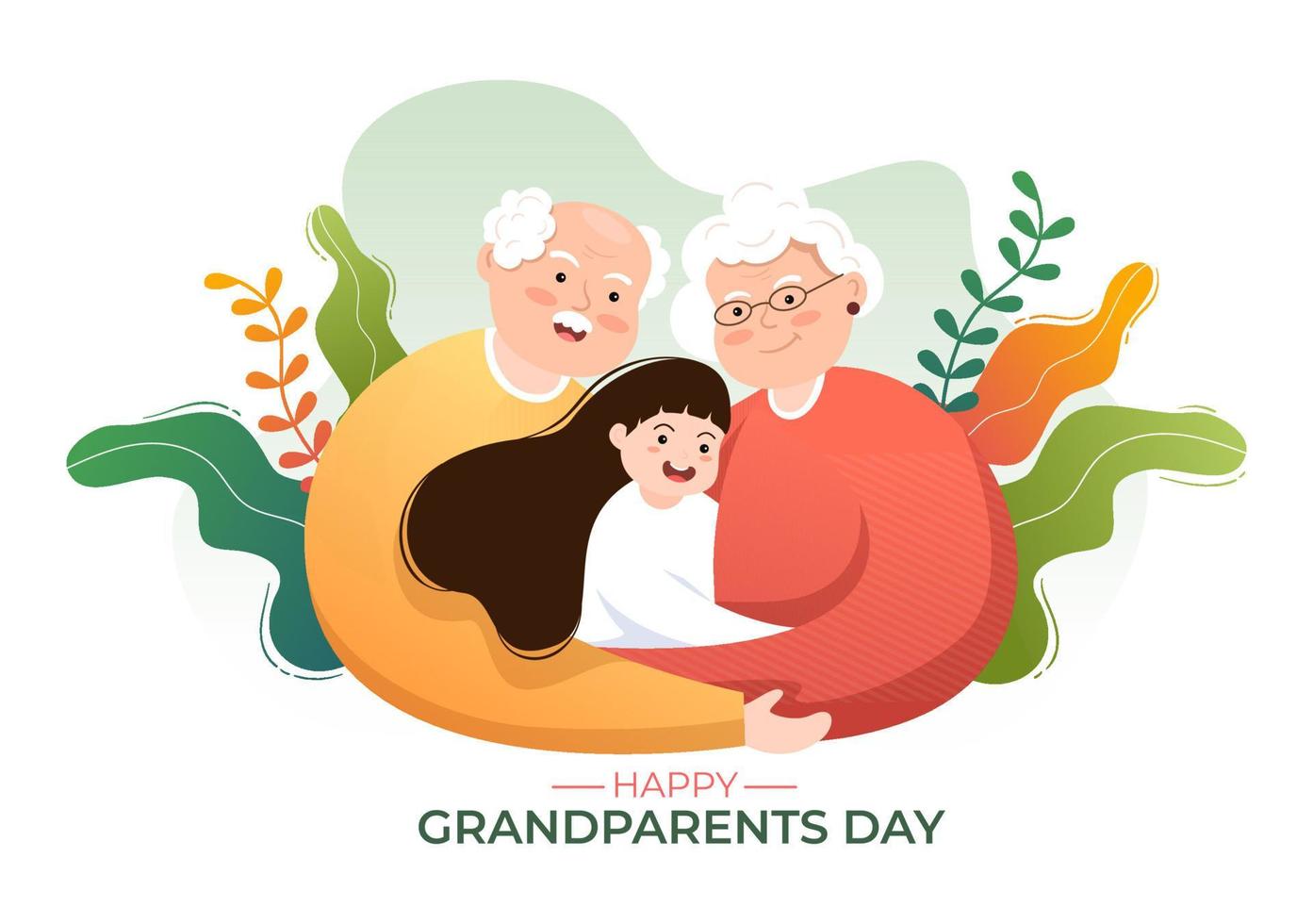 illustration de dessin animé mignon fête des grands-parents heureux avec petit-enfant, couple plus âgé, décoration florale, grand-père et grand-mère dans un style plat pour affiche ou carte de voeux vecteur