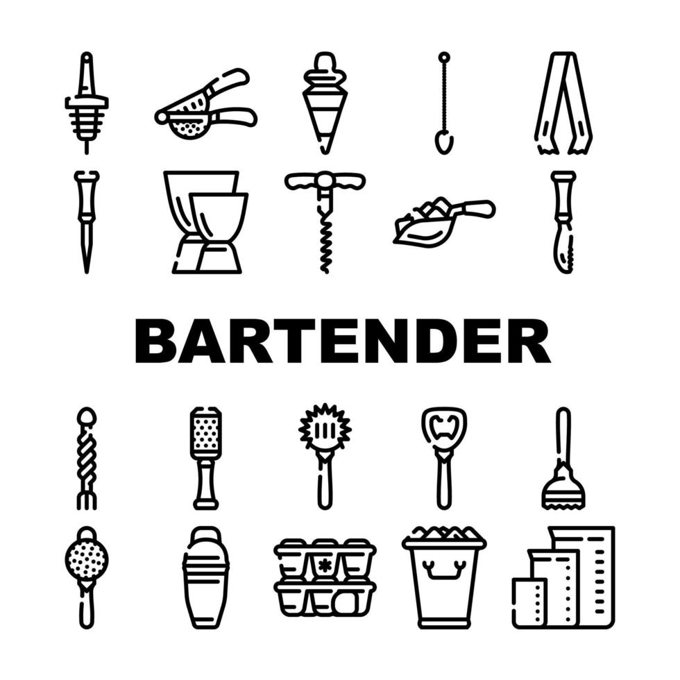 icônes de collection d'accessoires barman set vector