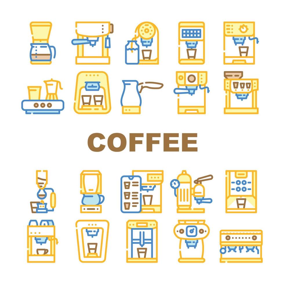machine à café, barista, équipement, icônes, ensemble, vecteur