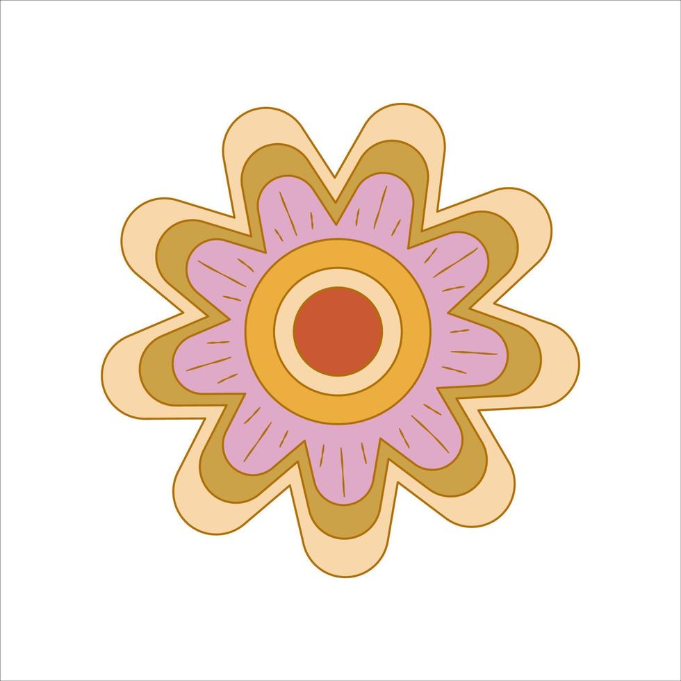 boho groovy fleur isolée sur fond blanc. fleur rétro marguerite pour un design hippie pastel. illustration vectorielle vecteur