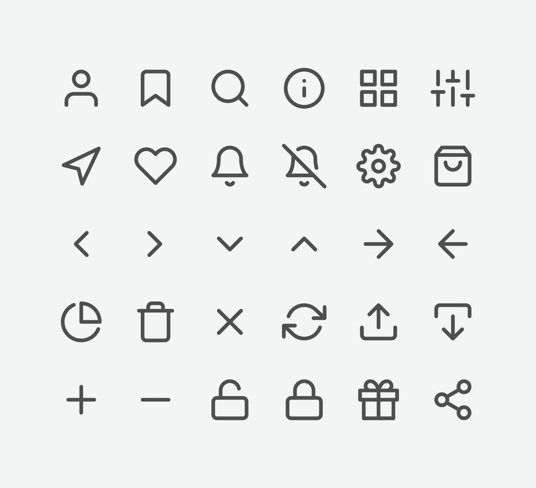 jeu d'icônes vectorielles de l'interface utilisateur. conception de vecteur d'icône de style linéaire isolé.