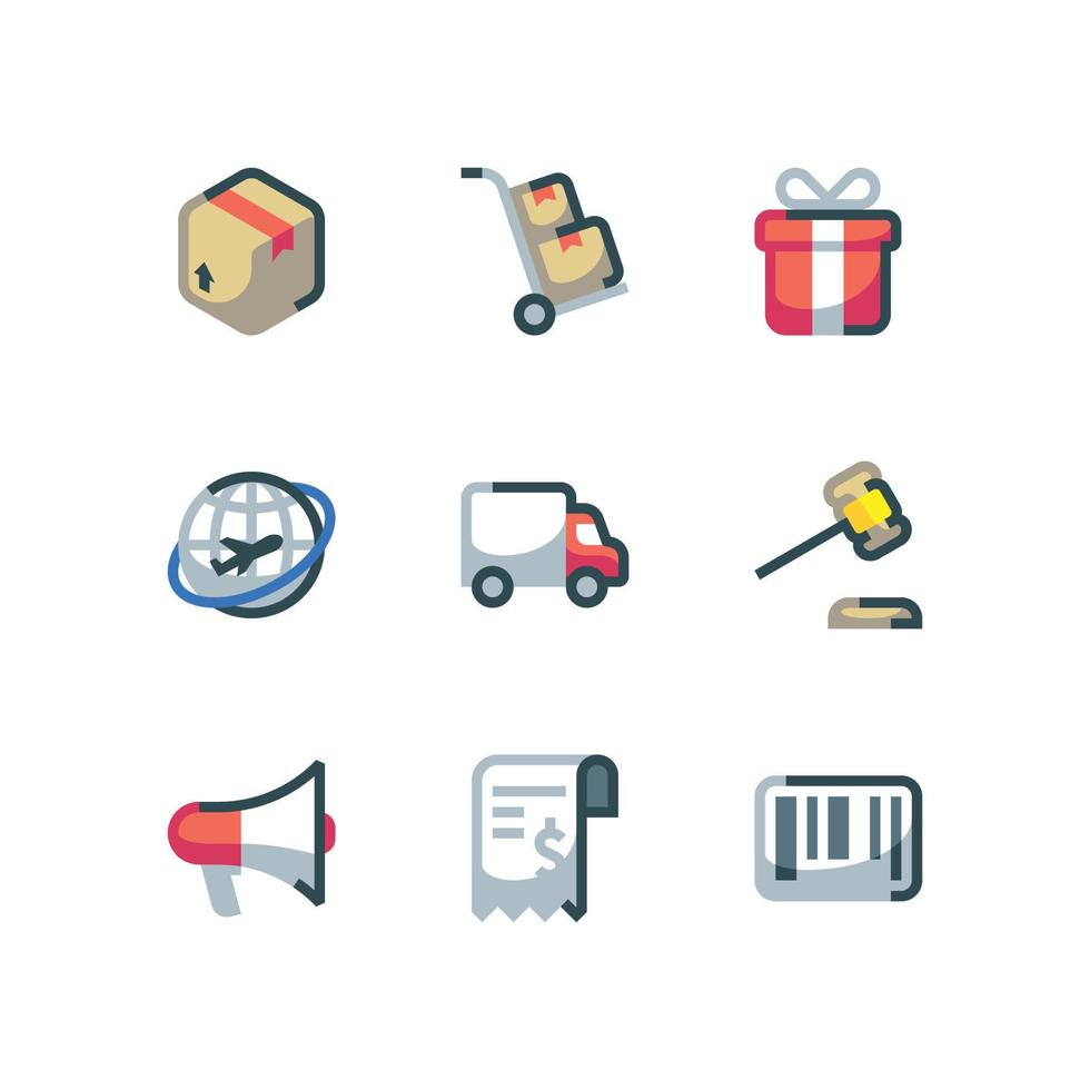 icône d'expédition de commerce électronique sertie d'icônes vectorielles de boîte et d'emballage vecteur