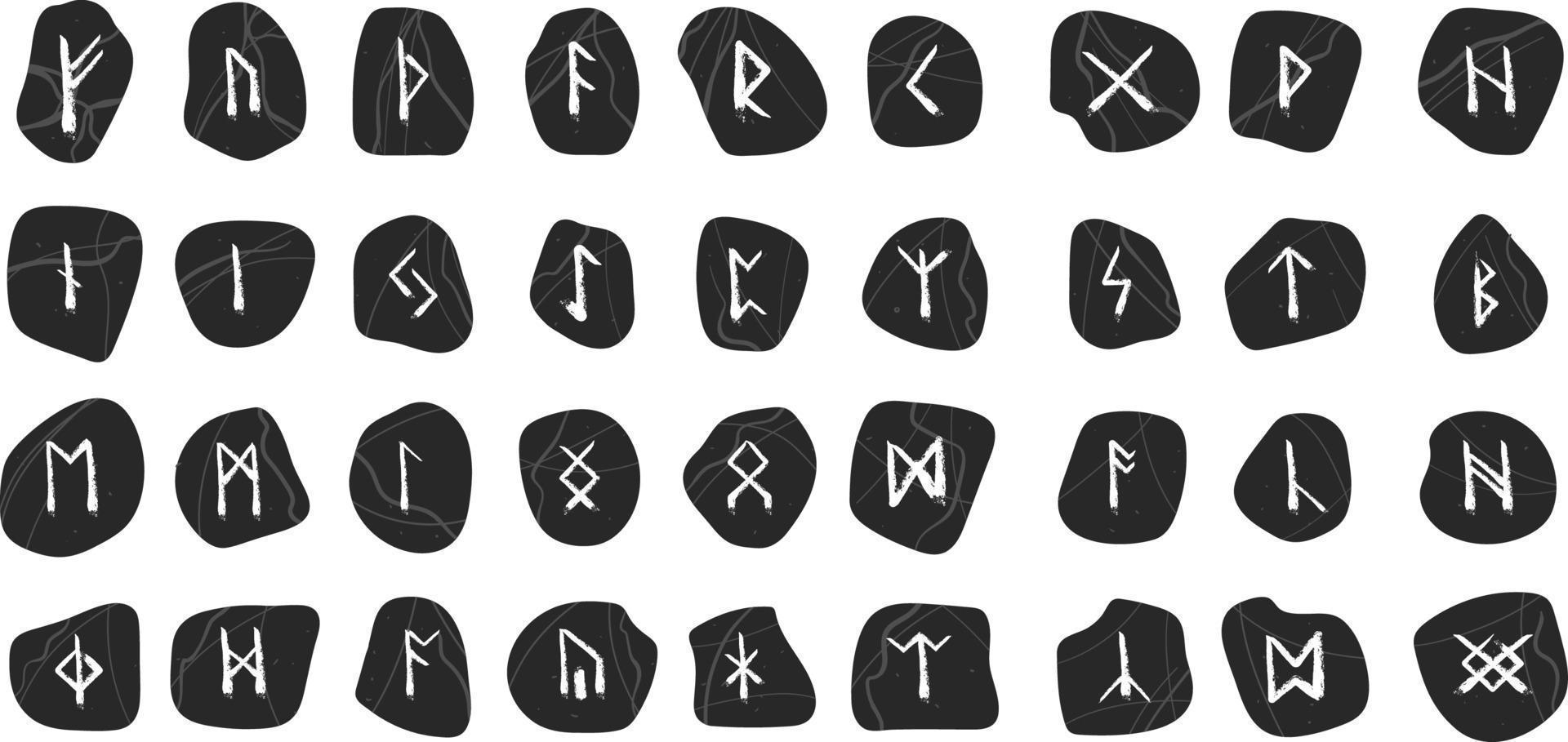 rune de craie de cire. ensemble de pierre de texture noire doodle. glyphes mystiques, ésotériques, occultes, magiques. pour l'interface de jeu. vecteur