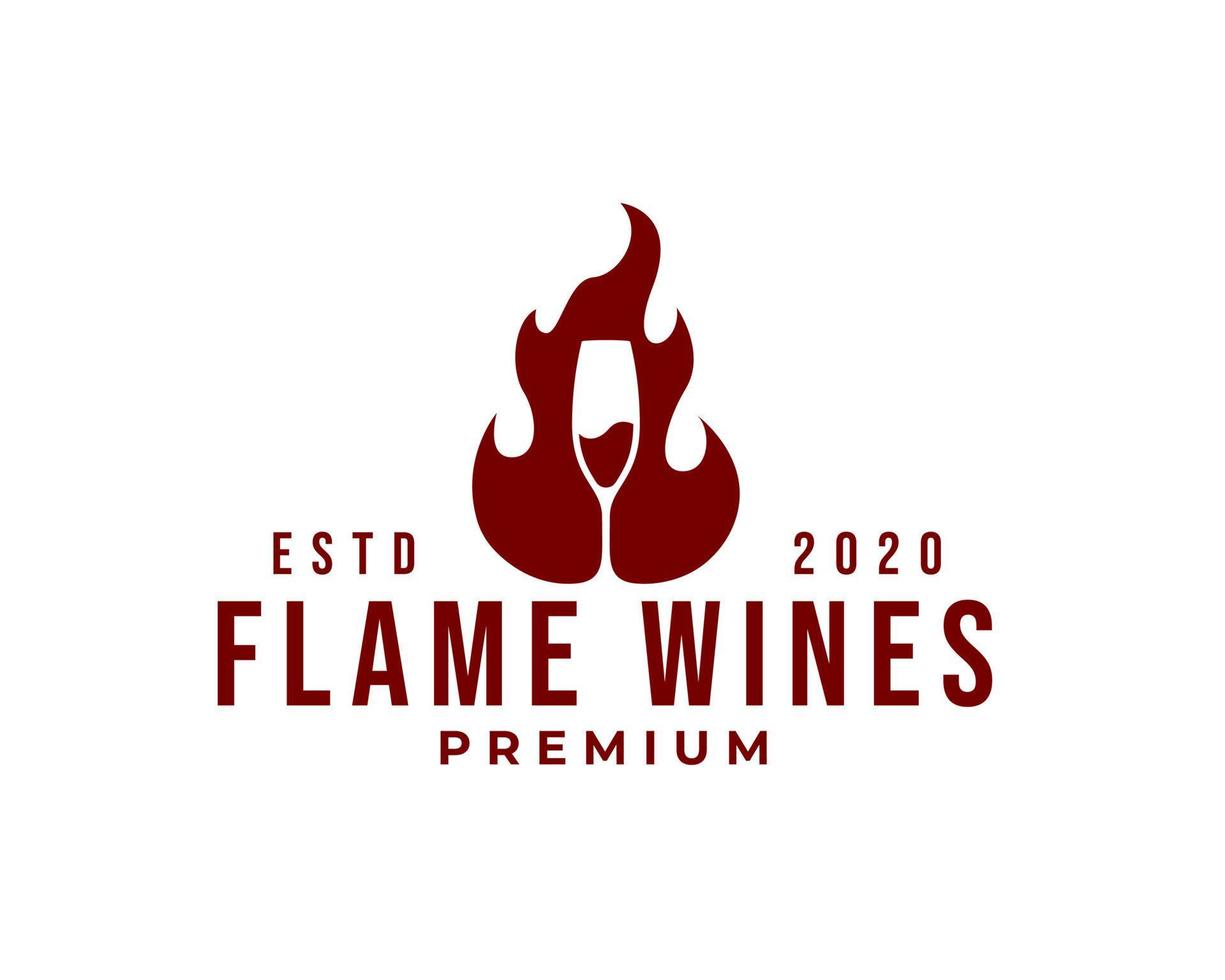 un verre de logo brûlant de vin rouge. concept de conception de logo de vin de flamme vecteur