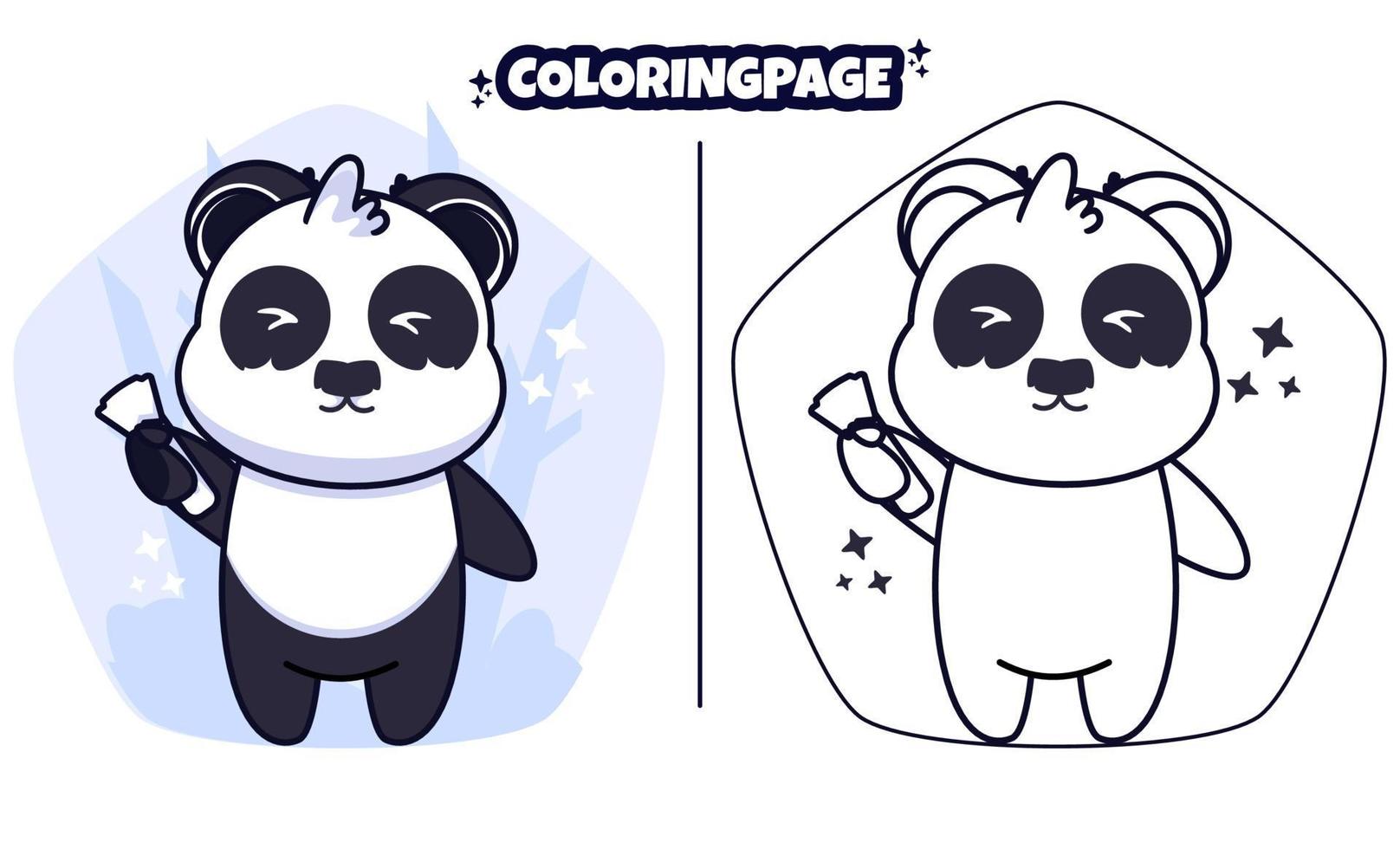 panda mignon jouant avec des pages à colorier adaptées aux enfants vecteur