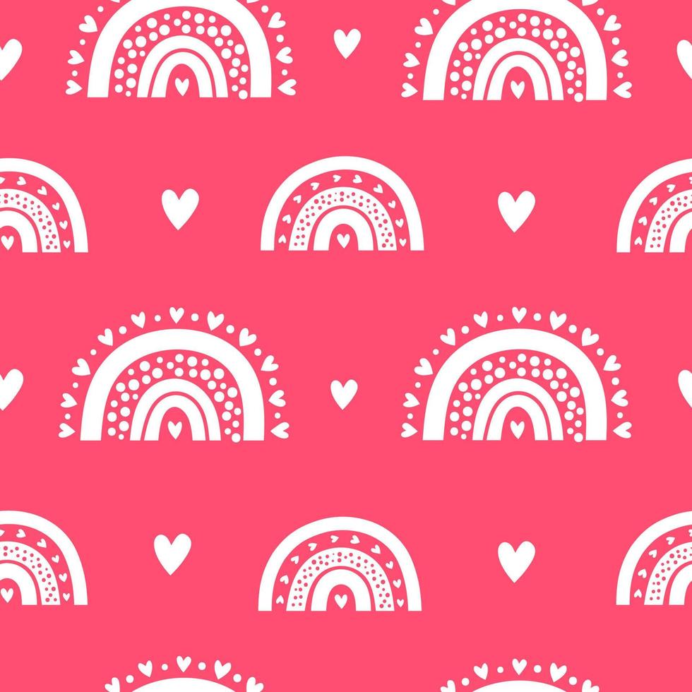 joli motif rose harmonieux avec des arcs-en-ciel scandinaves et des coeurs pour vêtements pour enfants, baby shower, saint valentin, scrapbooking. vecteur