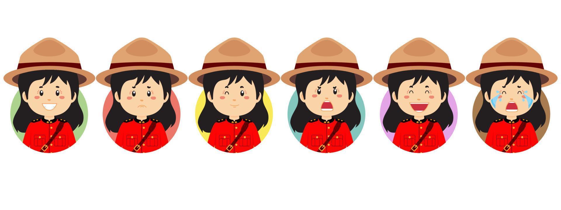 avatar canadien avec diverses expressions vecteur