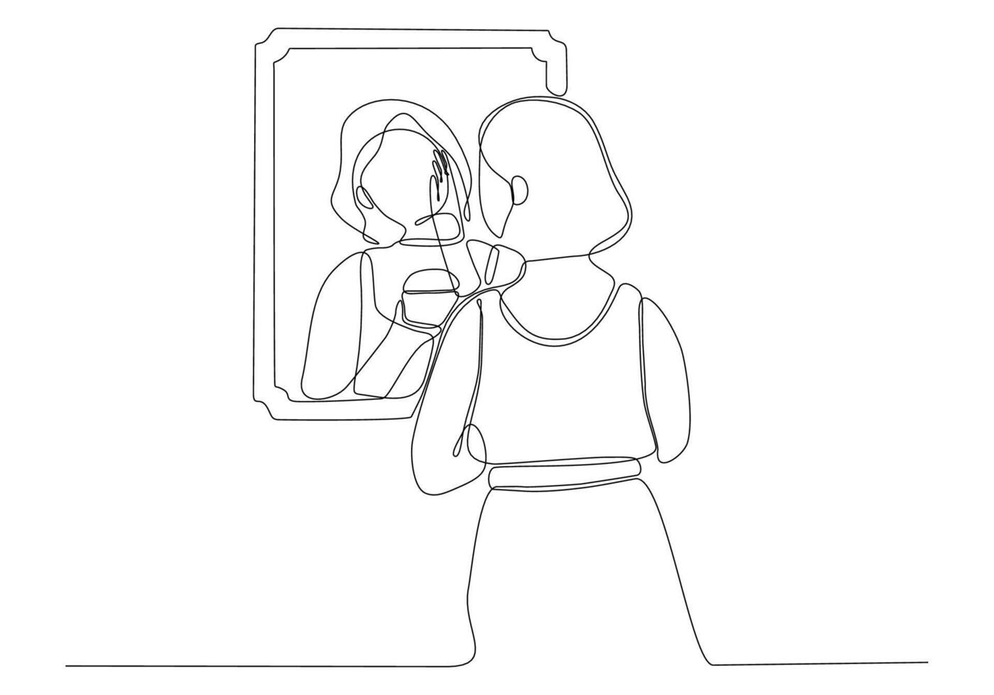 dessin au trait continu de femme en illustration vectorielle miroir vecteur