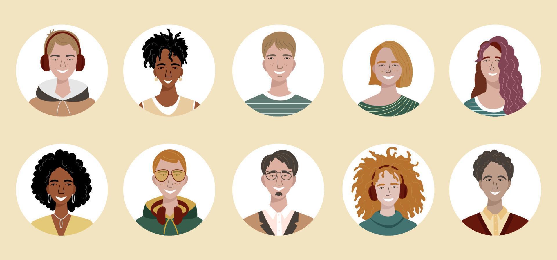 ensemble d'avatars d'adolescents différents. ensemble de portraits d'utilisateurs colorés. vecteur