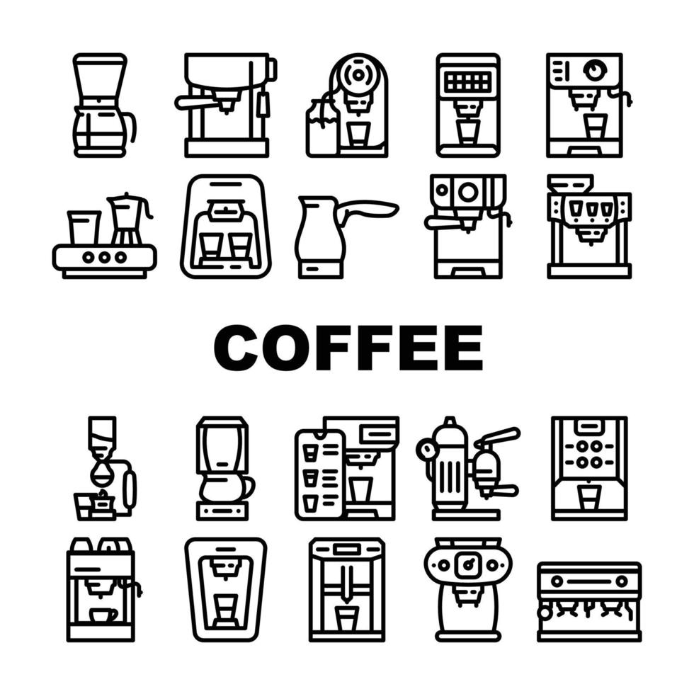 machine à café, barista, équipement, icônes, ensemble, vecteur