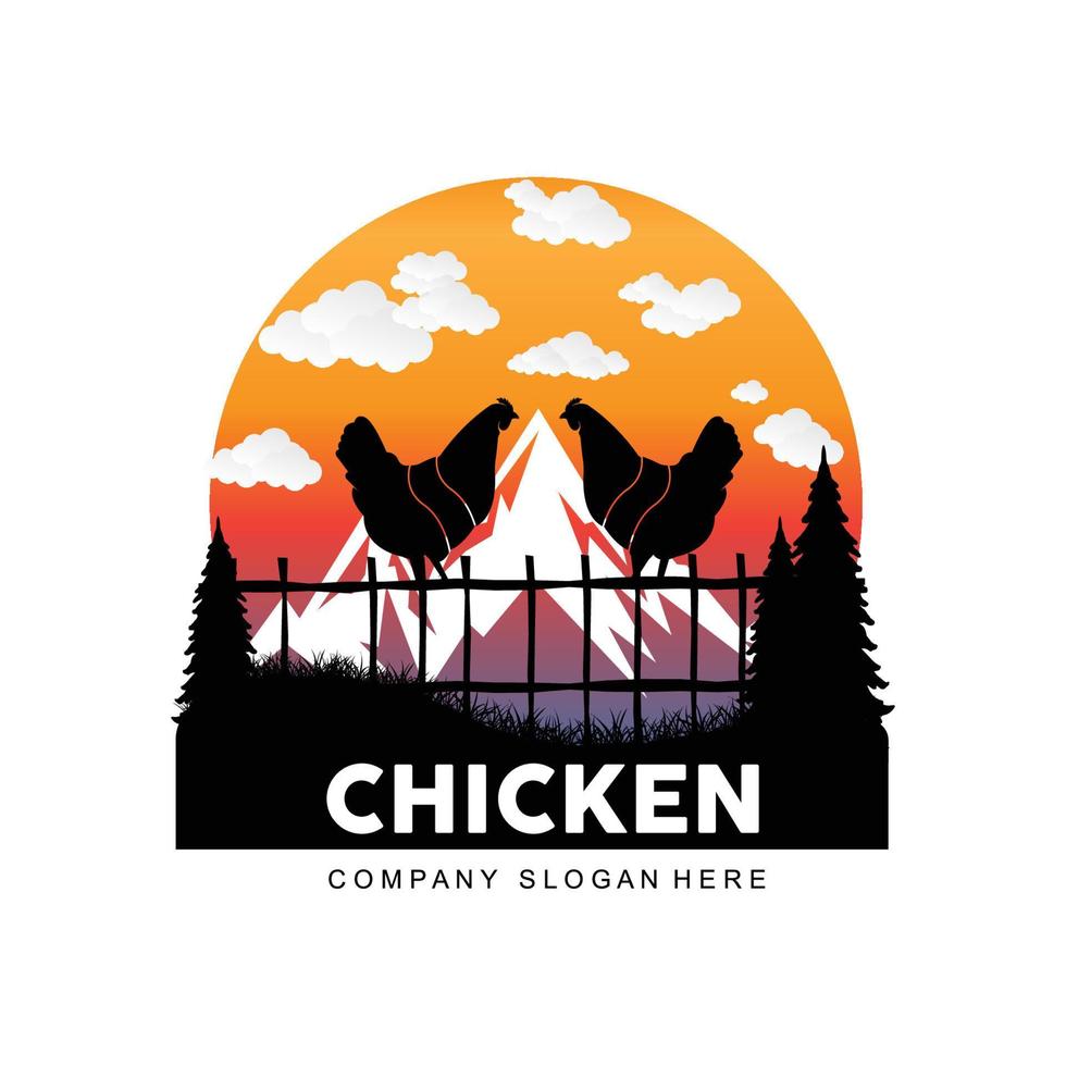 création de logo de poulet frit, animaux de ferme transformés en nourriture par le chef, illustration vectorielle premium vecteur