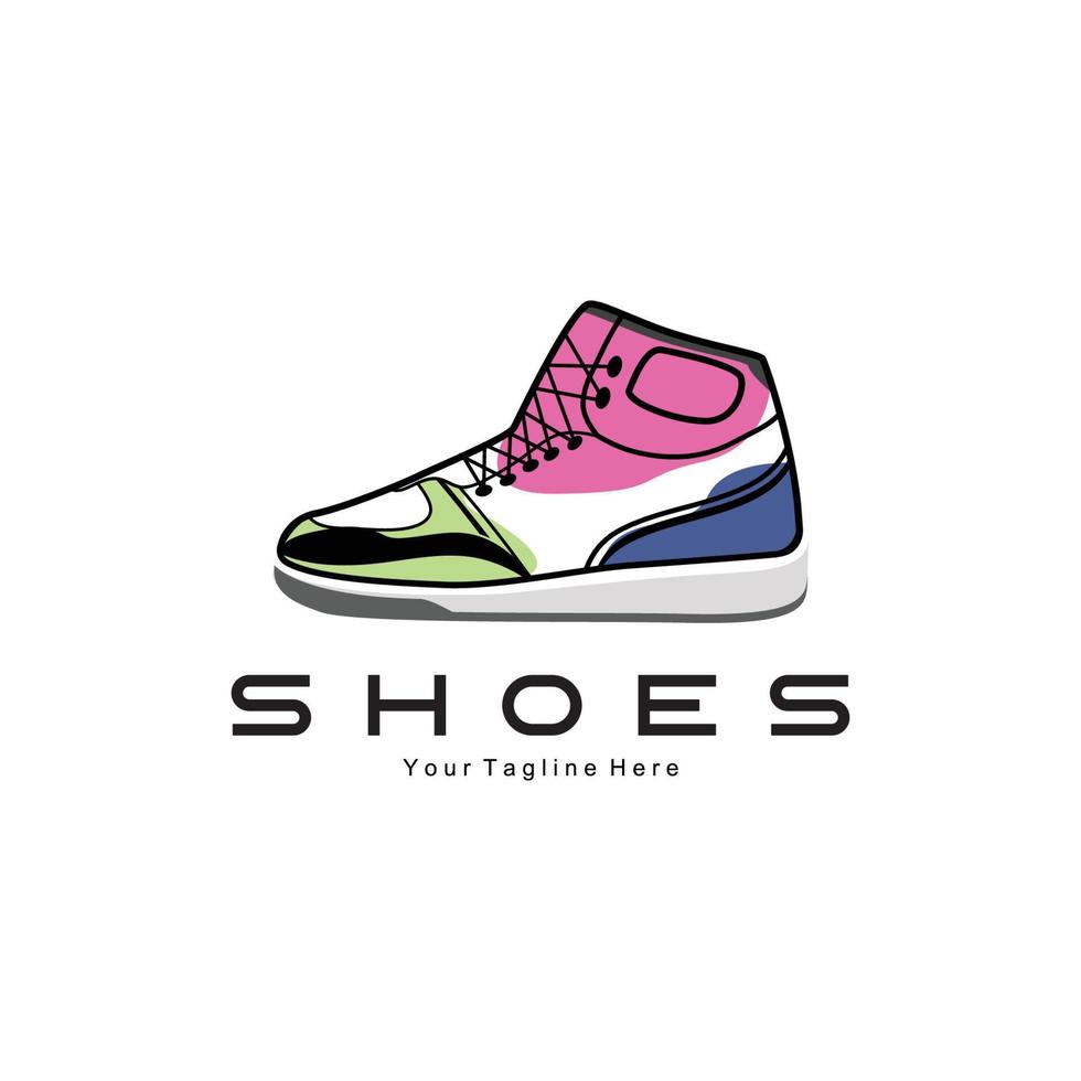 conception de logo de chaussure de baskets, illustration vectorielle de chaussures tendance pour les jeunes, concept funky simple vecteur