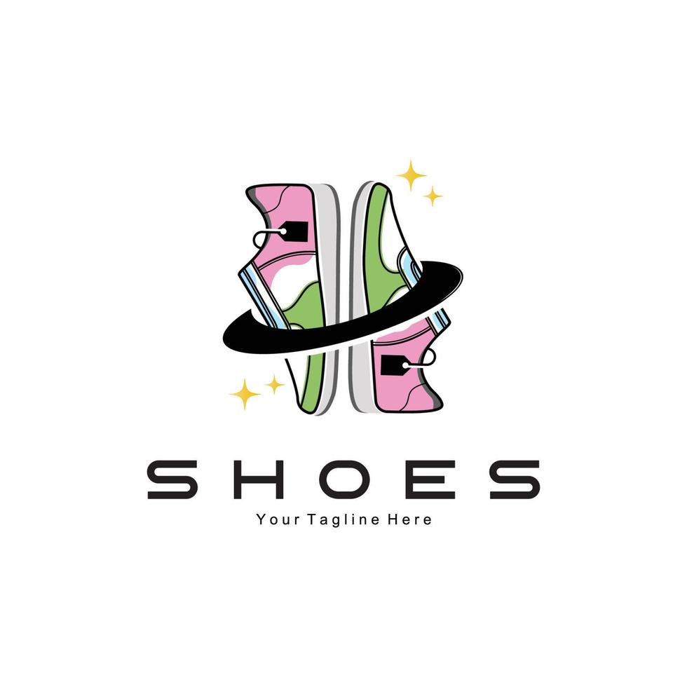 conception de logo de chaussure de baskets, illustration vectorielle de chaussures tendance pour les jeunes, concept funky simple vecteur