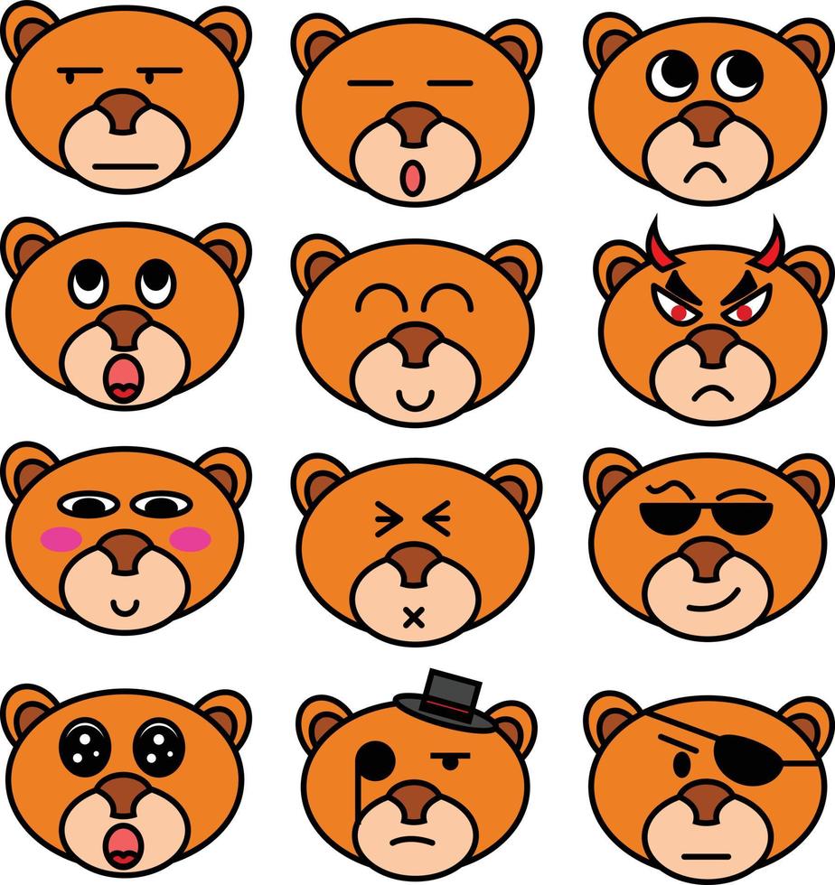 ensemble d'expression de personnage d'ours mignon pour illustration raphique pour enfants vecteur