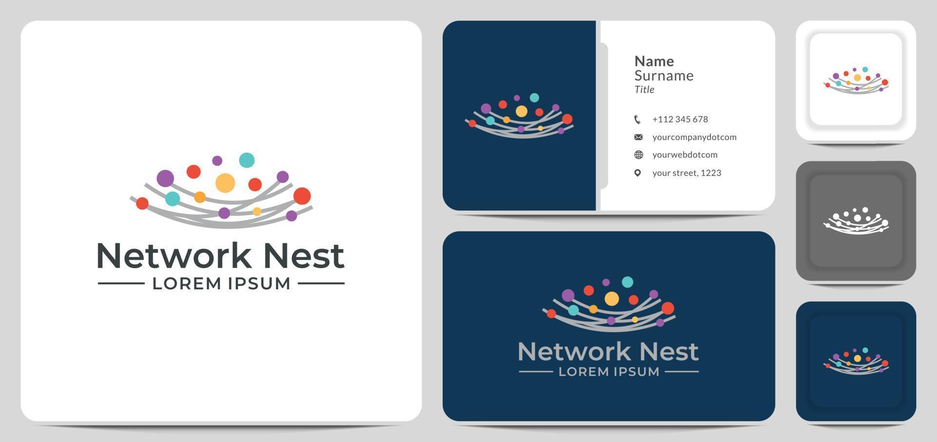 vecteur de conception de logo de nid de réseau, ligne, connexion, données.