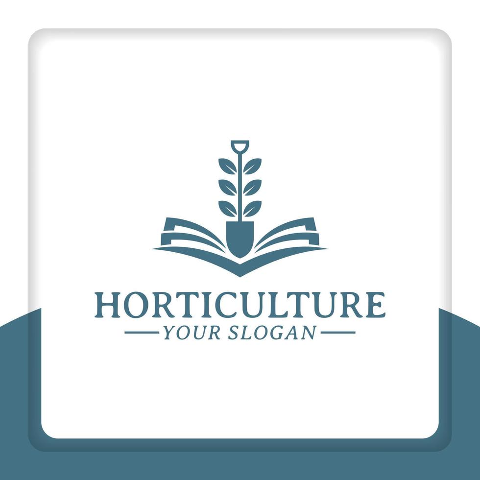 vecteur de conception de logo de livre et de pelle, feuille, nature, école, pour l'éducation agricole