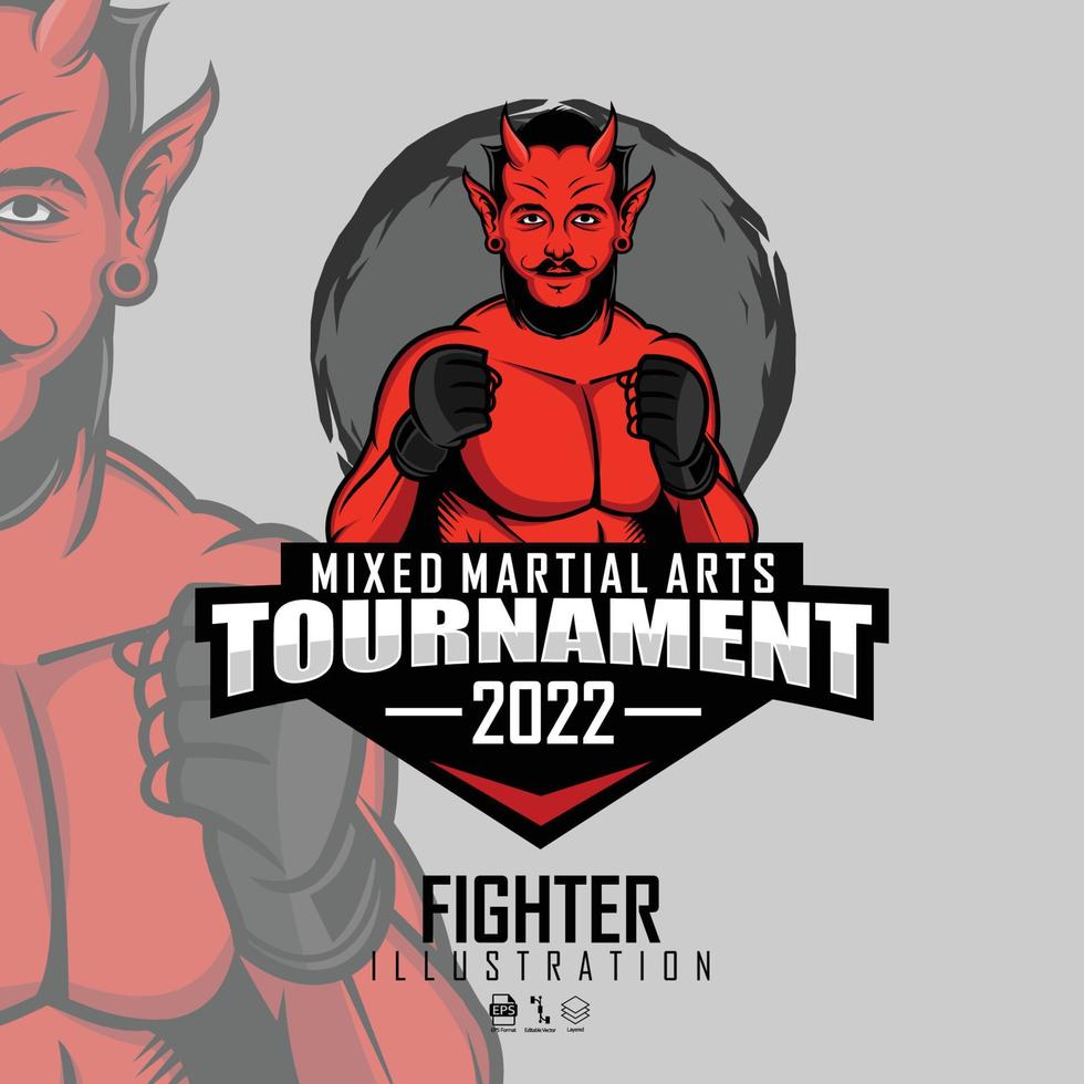 mma fighter illustration avec un fond gris, format prêt eps 10 vecteur