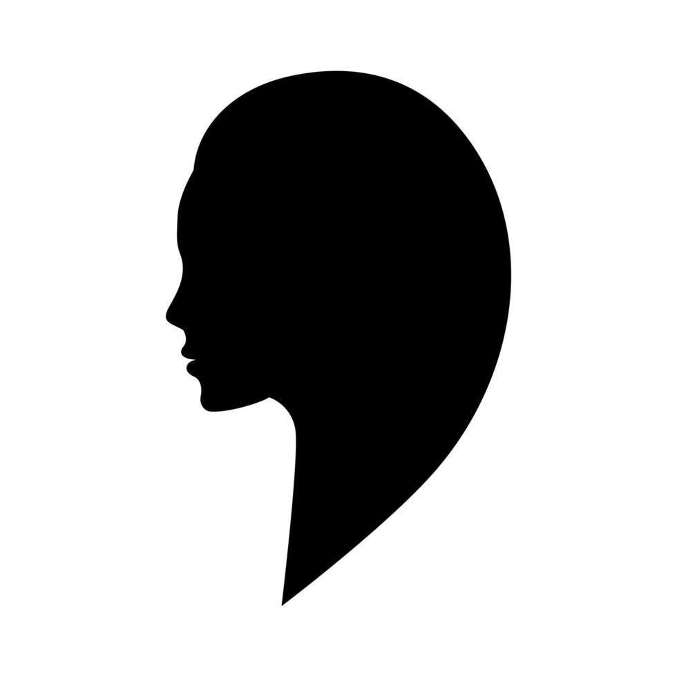 silhouette noire femme fille visage, logo, profil, forme. vecteur