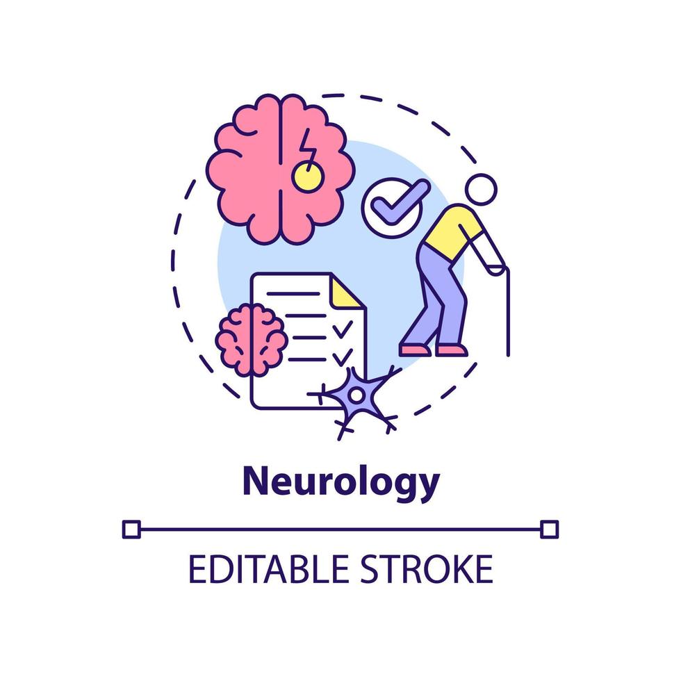 icône de concept de neurologie. prise en charge professionnelle des patients. service d'illustration de ligne mince idée abstraite de centre médical. dessin de contour isolé. trait modifiable. vecteur