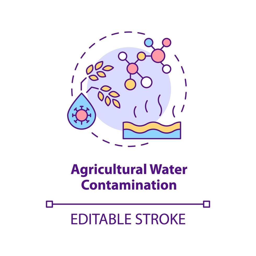 icône de concept de contamination de l'eau agricole. illustration de la ligne mince de l'idée abstraite du type de pollution de l'eau. utilisation de pesticides. dessin de contour isolé. trait modifiable. vecteur