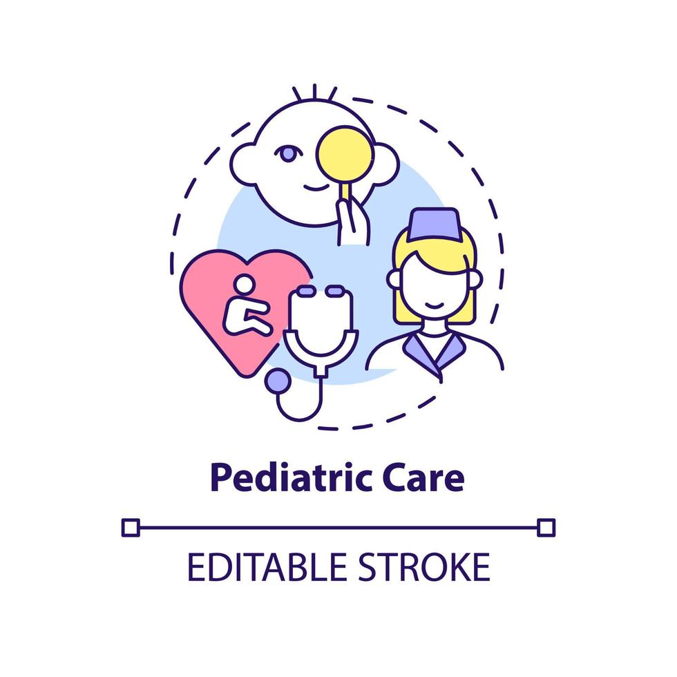 icône de concept de soins pédiatriques. traitement des enfants. illustration de ligne mince d'idée abstraite de service de centre médical. dessin de contour isolé. trait modifiable. vecteur