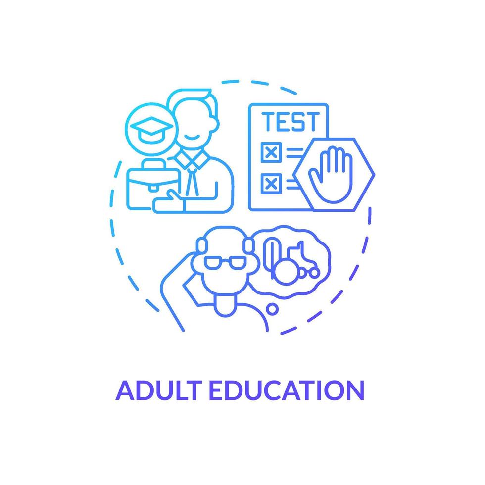 icône de concept de dégradé bleu de l'éducation des adultes. acquisition de connaissances. contextes d'apprentissage tout au long de la vie idée abstraite illustration en ligne mince. dessin de contour isolé. vecteur