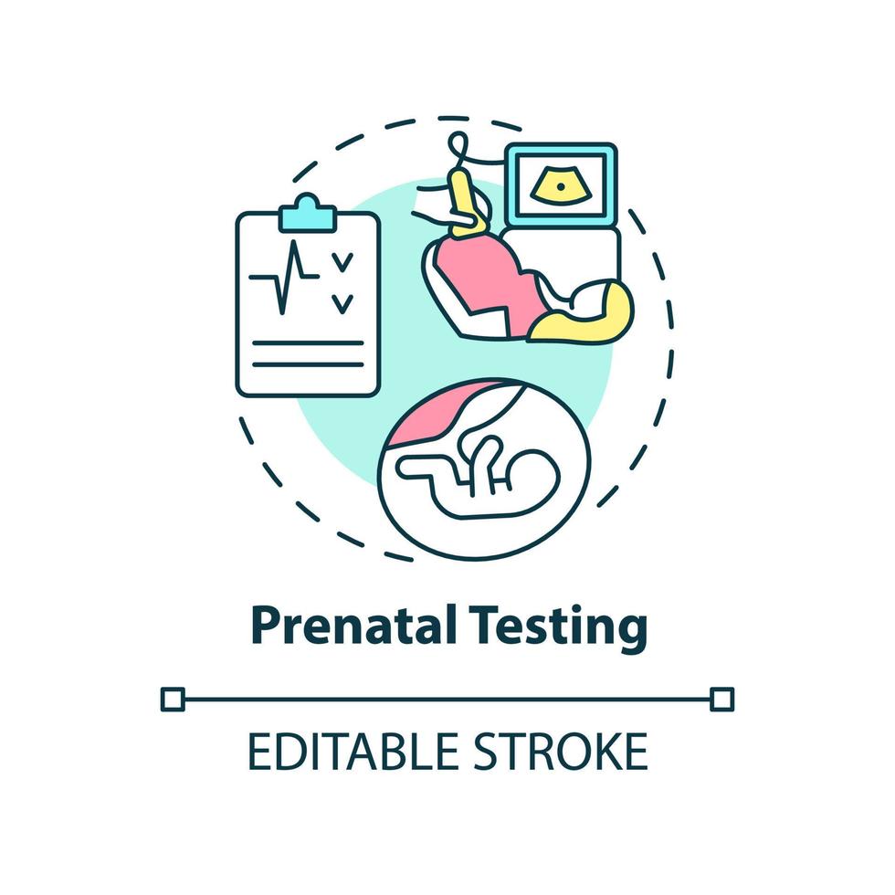 icône de concept de test prénatal. aide à la grossesse. illustration de ligne mince idée abstraite de service de diagnostic médical. dessin de contour isolé. trait modifiable. vecteur