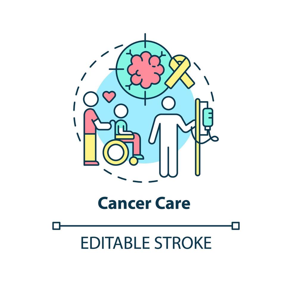 icône de concept de soins contre le cancer. traitement oncologique. illustration de ligne mince d'idée abstraite de service de centre médical. dessin de contour isolé. trait modifiable. vecteur