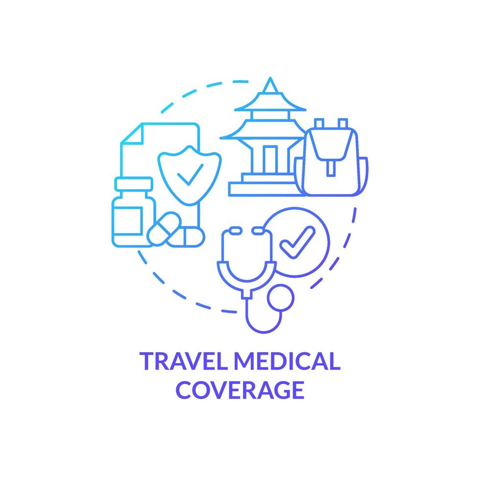 icône de concept de dégradé bleu de couverture médicale de voyage. service de santé. type d'illustration de ligne mince d'idée abstraite d'assurance voyage. dessin de contour isolé. vecteur