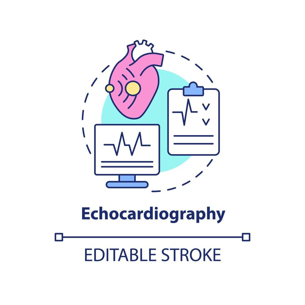 icône de concept d'échocardiographie. recherche en échographie cardiaque. illustration de ligne mince d'idée abstraite d'imagerie diagnostique. dessin de contour isolé. trait modifiable. vecteur