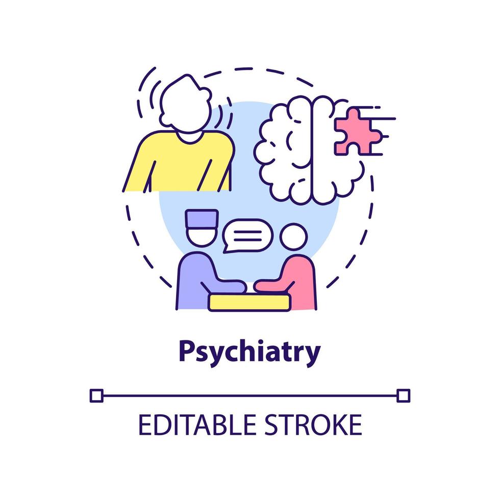 icône de concept de psychiatrie. prise en charge des troubles mentaux. service d'illustration de ligne mince idée abstraite de centre médical. dessin de contour isolé. trait modifiable. vecteur