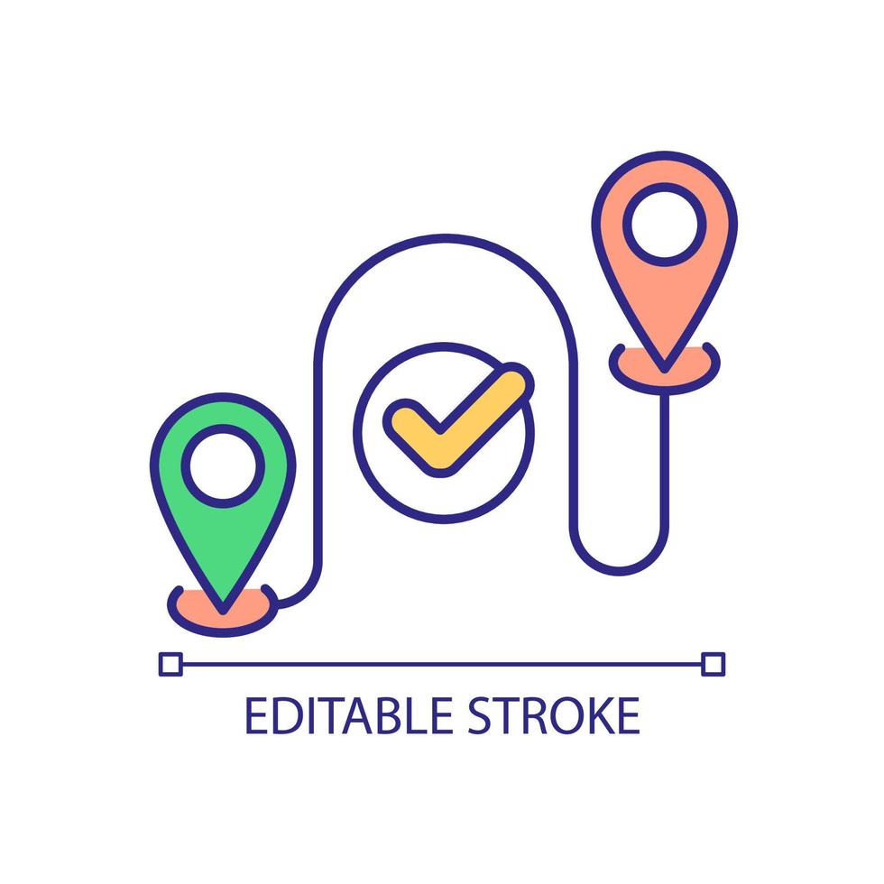 construire une icône de couleur RVB en ligne d'itinéraire confortable. navigation gps en ville. infrastructures urbaines modernes. illustration vectorielle isolée. dessin au trait rempli simple. trait modifiable. vecteur