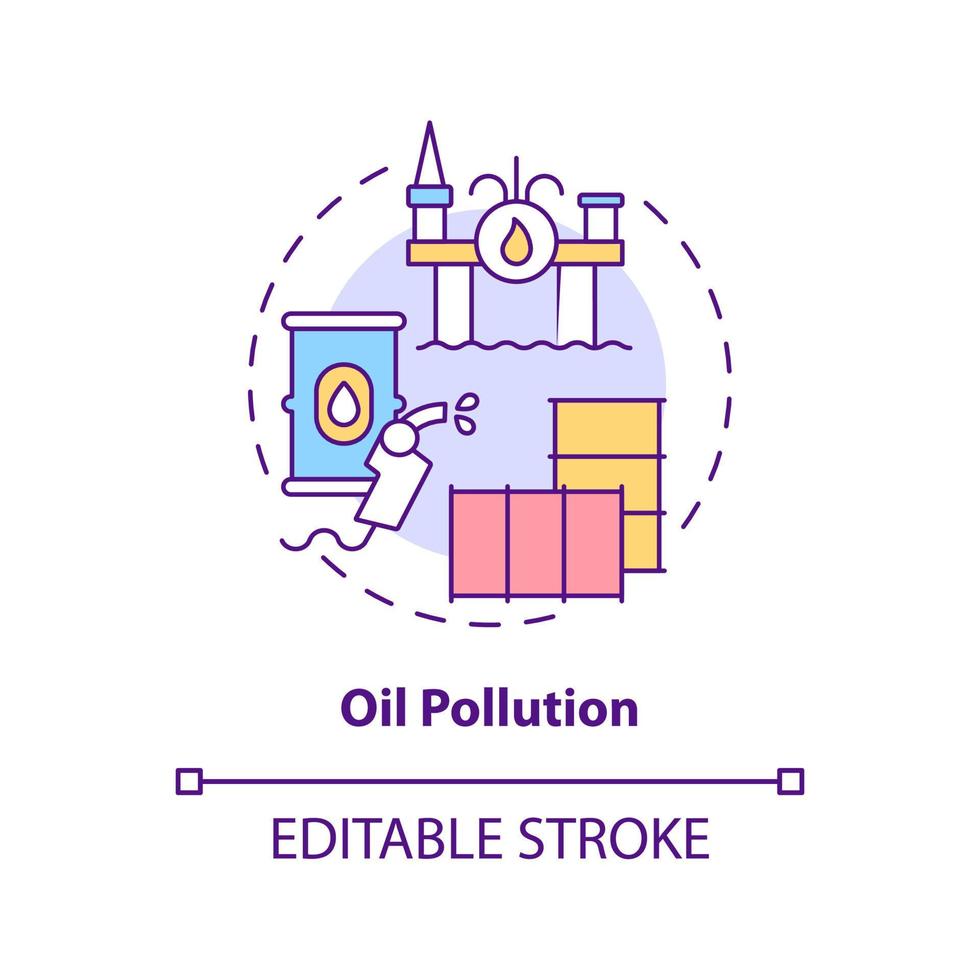 icône de concept de pollution par les hydrocarbures. la pollution de l'eau cause une illustration de ligne mince d'idée abstraite. déversements de pétrole et de pétrole dans l'océan. dessin de contour isolé. trait modifiable. vecteur