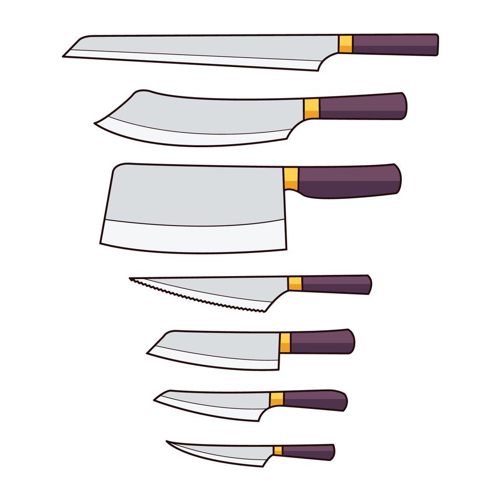 collection de couteaux de cuisine dessinés à la main vecteur