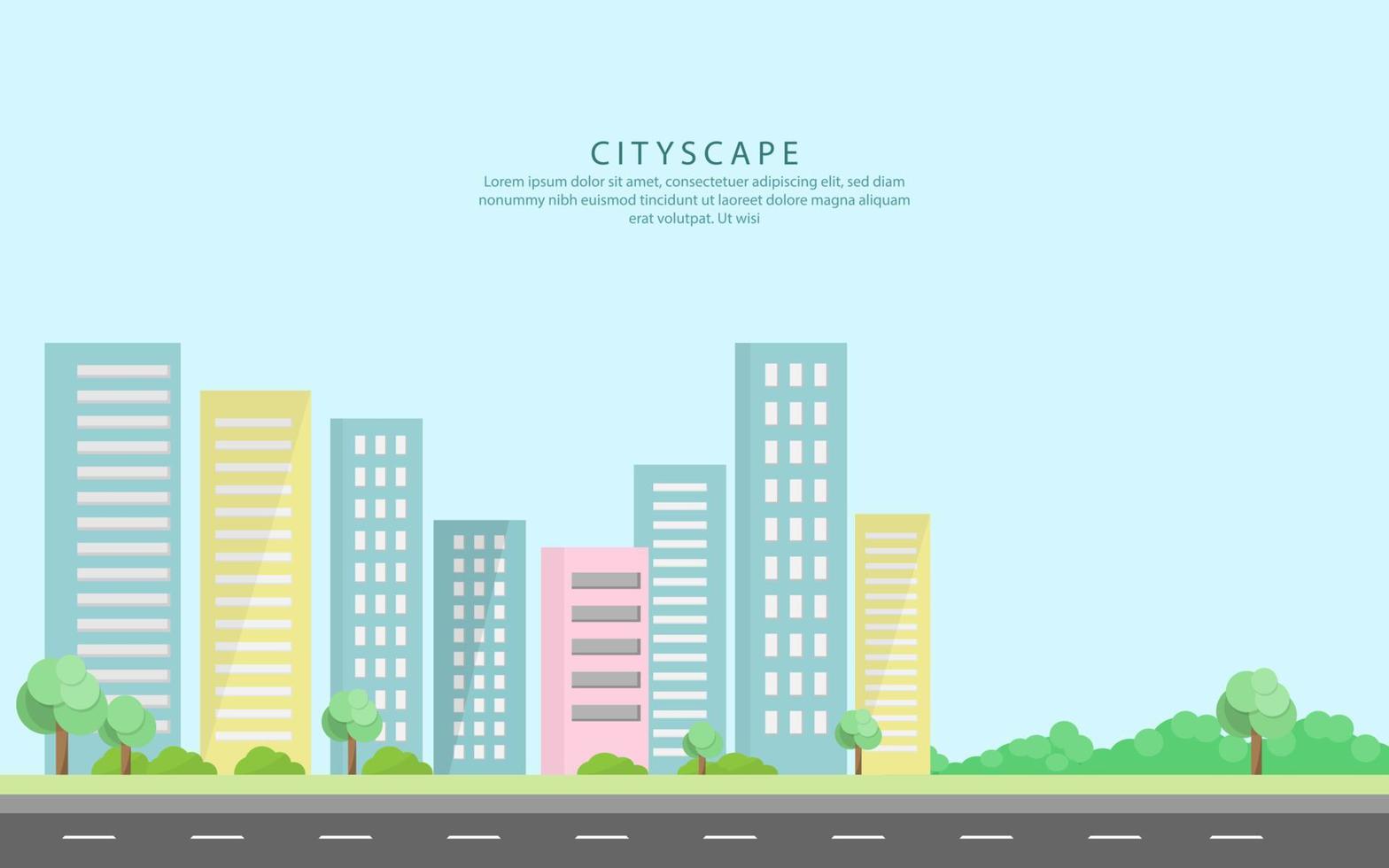 paysage urbain avec gratte-ciel et illustration vectorielle de route vecteur