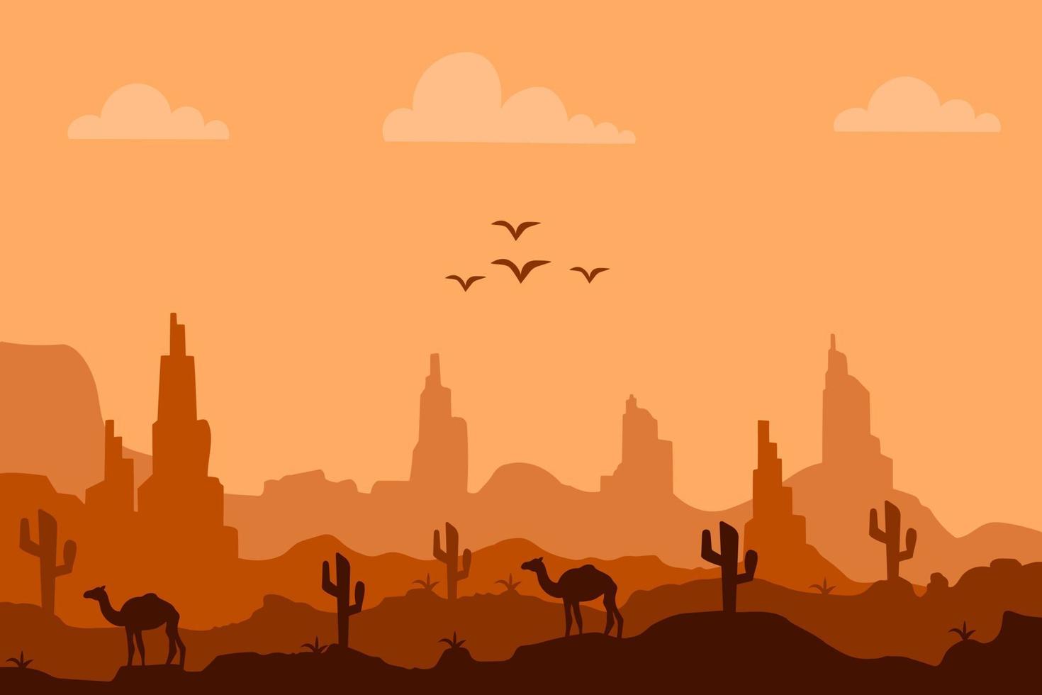 paysage désertique avec cactus et collines silhouettes fond illustration vectorielle vecteur