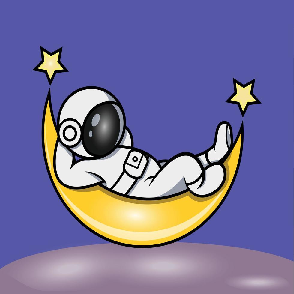 astronaute mignon relaxant sur la lune et les étoiles vecteur