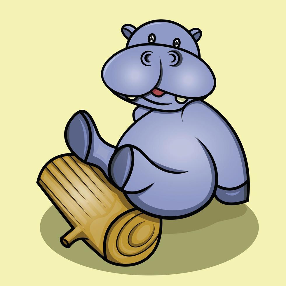 un hippopotame mignon pose ses pieds sur le bois vecteur