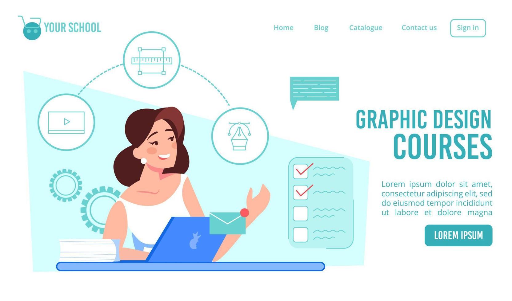 cours de conception graphique page de destination de l'école en ligne vecteur