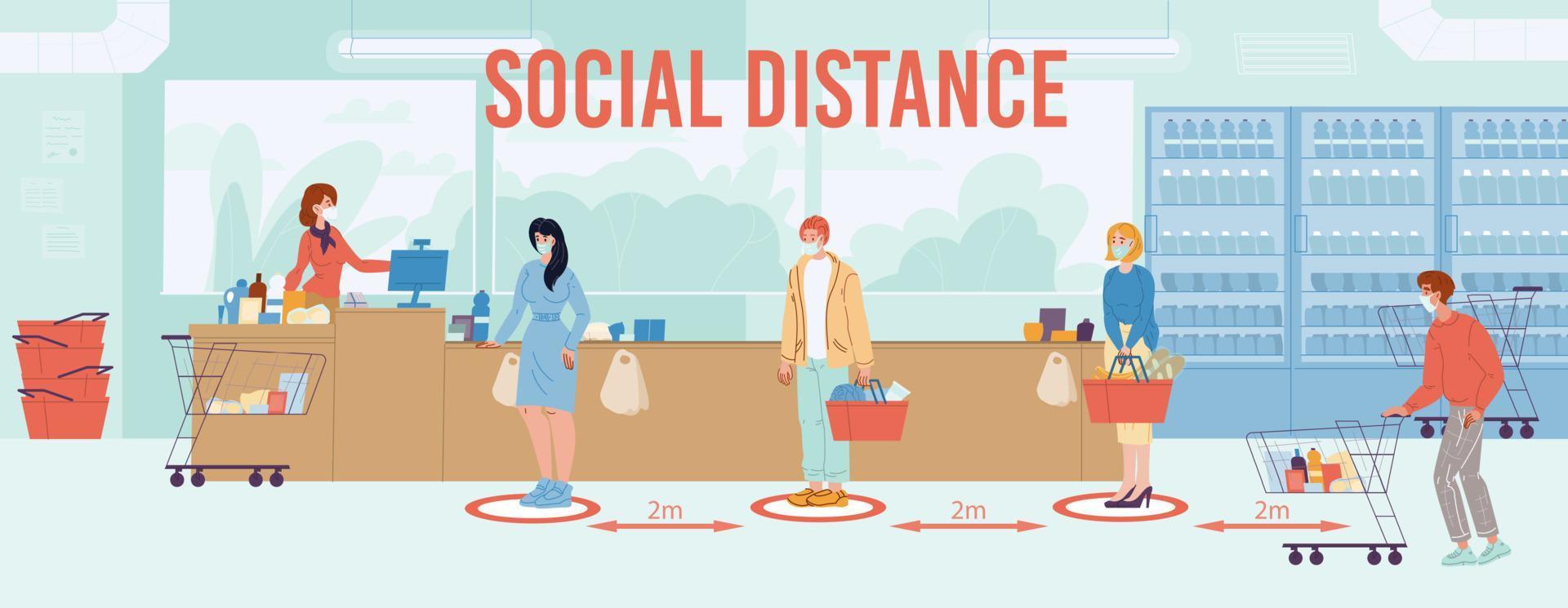 distance sociale de sécurité dans les instructions du supermarché vecteur