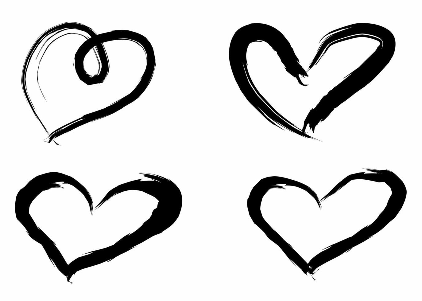 coeurs peints à partir de coups de pinceau grunge. coups de pinceau en forme de coeur. vecteur