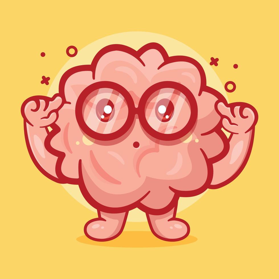 mascotte de personnage de cerveau de génie avec dessin animé isolé de geste de réflexion dans un style plat vecteur