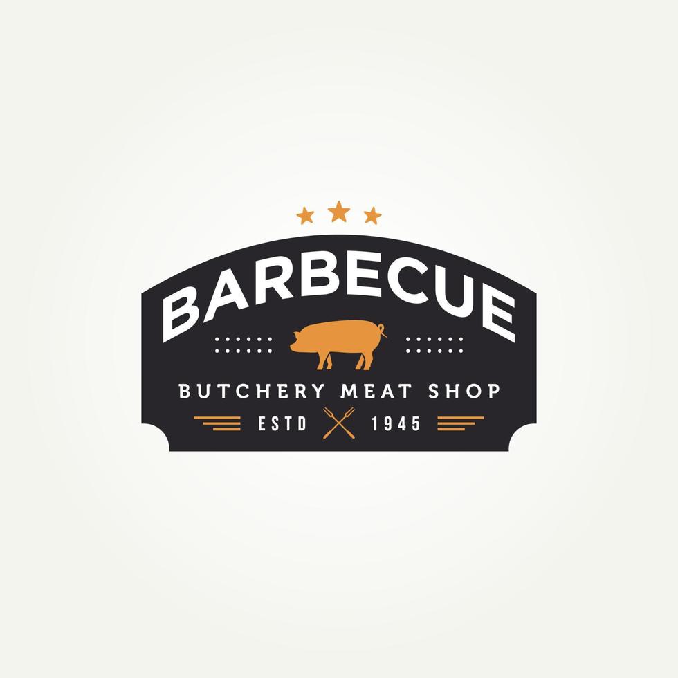 logo de restaurant de barbecue de porc vintage vecteur