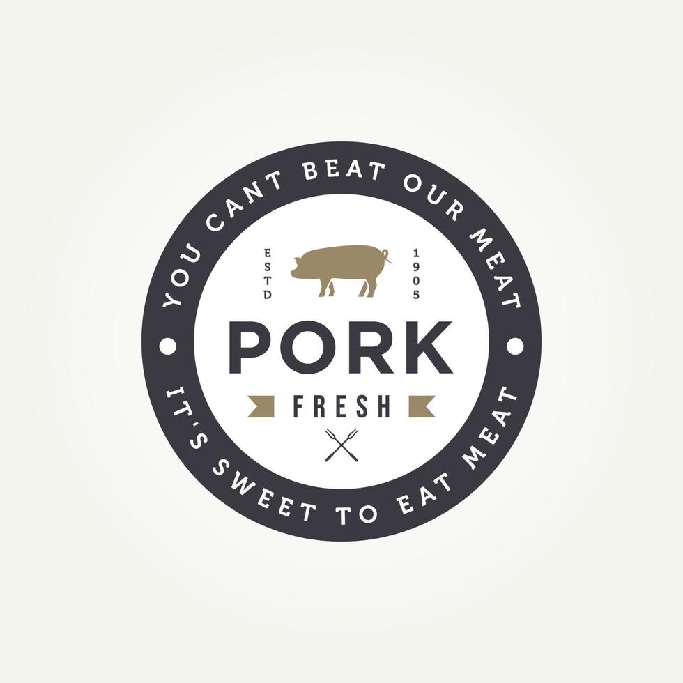 logo d'insigne de magasin de viande de boucherie de porc vintage vecteur